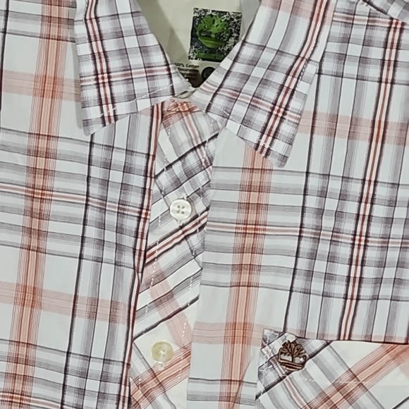 Timberland Other - Timberland Men's Shirt Beige/Orange/Brown 100% Cotton Short Sleeve Button Up L
